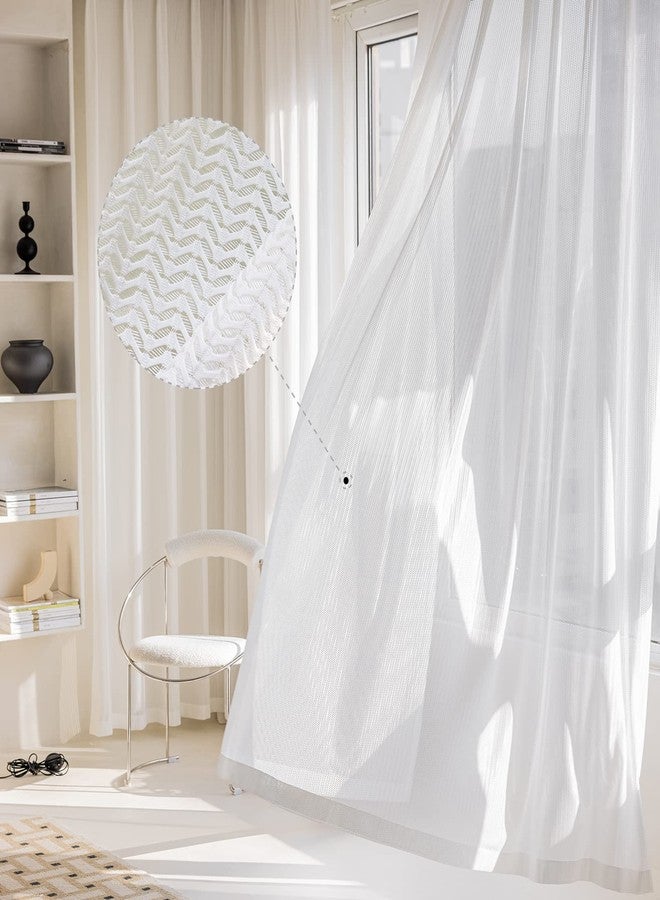 JSFLY Jacquard 2 Panels Set Sheer Curtains 84 inch Length, Semi Sheer Grommet Solid Casual Soft Voile Drapes with Light Filter Window Treatments for Bedroom Living Room, White, 52" W x 84" L - Image 1